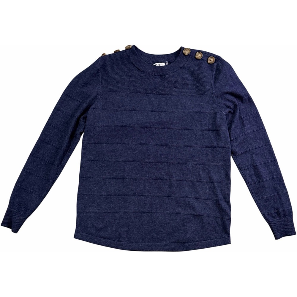 The Pulse Boutique Sweater‎ Womens Small Blue Textured Stripe Button Shoulder